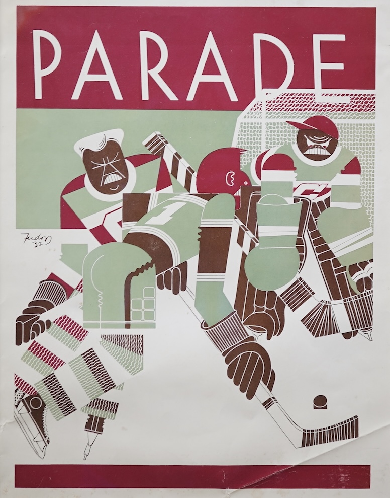 Charles Tudor, American (1903-1970), 'Ice Hockey players' An original design for the cover of Parade Magazine